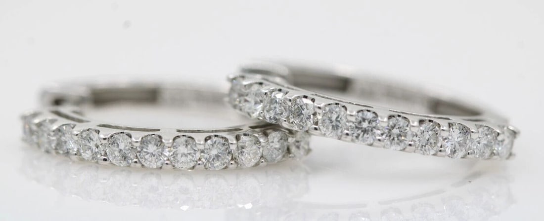 SONIA B. BITTON 14K WHITE GOLD 1 TCW NATURAL DIAMOND HOOP EARRINGS 0.8" ~ 4.3GR (1 of 2)