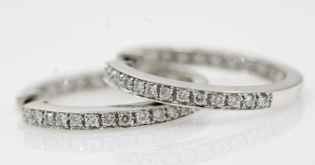 SONIA B. BITTON 14K WHITE GOLD NATURAL DIAMOND INSIDE OUTSIDE HOOP EARRINGS (1 of 2)