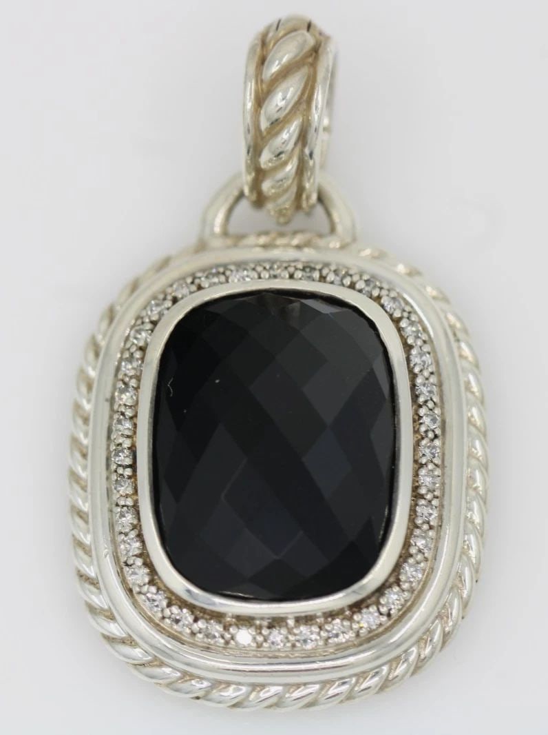 DAVID YURMAN STERLING SILVER BLACK ONYX & DIAMOND ALBION ENHANCER PENDANT XL (1 of 2)
