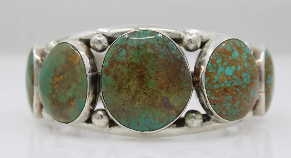 E. ETSITTY NAVAJO STERLING SILVER TURQUOISE WIDE CUFF BRACELET 6.5" - 79.8 GRAMS: E. ETSITTY NAVAJO STERLING SILVER TURQUOISE WIDE CUFF BRACELET 6.5" - 79.8 GRAMS E. ETSITTY NAVAJO STERLING SILVER TURQUOISE WIDE CUFF BRACELET 6.5" - 79.8 GRAMS Description E. Etsitty Navajo Sterling