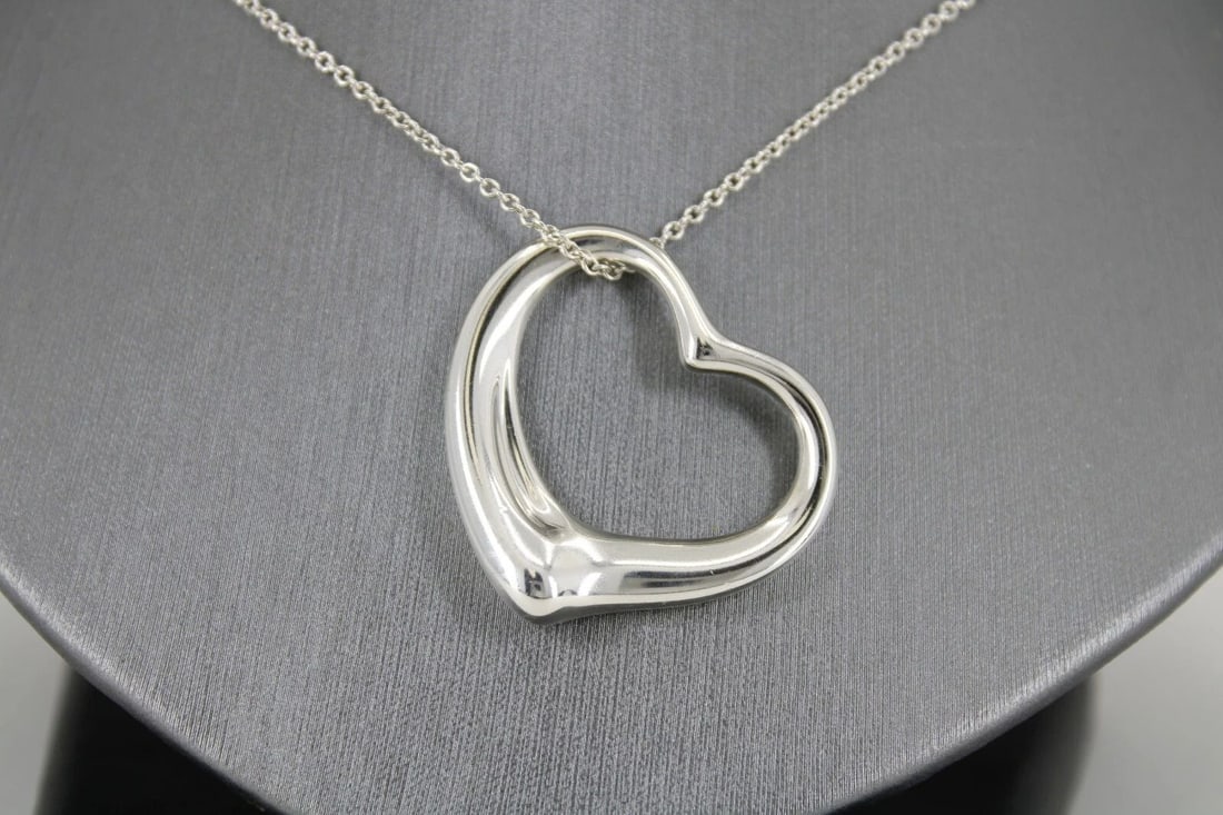 TIFFANY ELSA PERETTI STERLING SILVER 35MM OPEN HEART PENDANT 31" CHAIN NECKLACE (1 of 2)