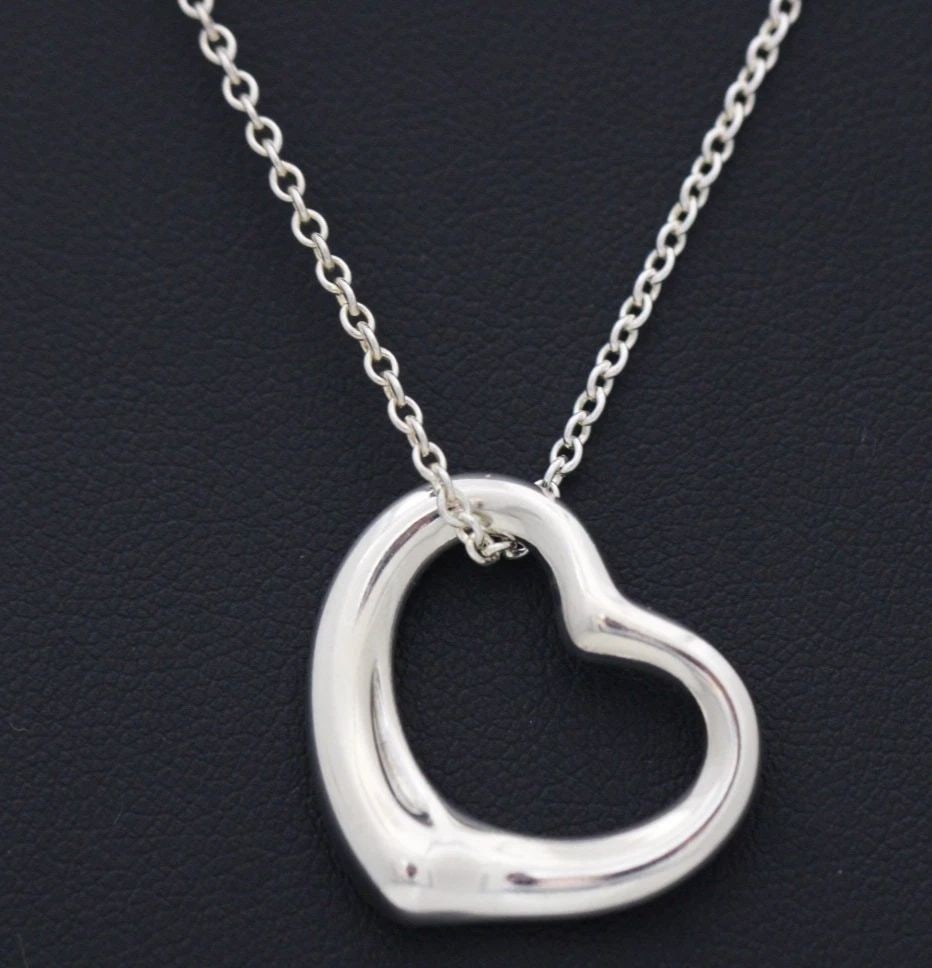 TIFFANY & CO ELSA PERETTI STERLING SILVER 22MM OPEN HEART PENDANT NECKLACE 16" (1 of 2)