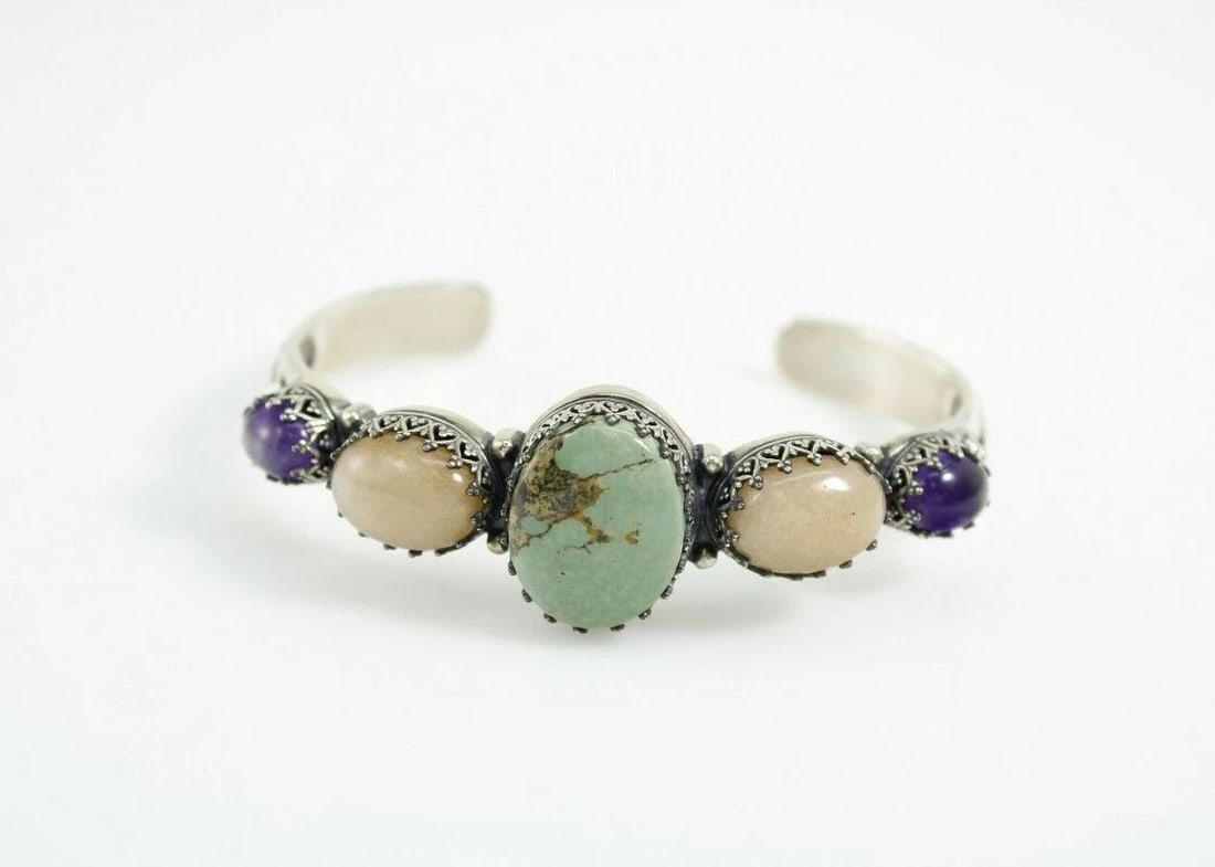 CAROLYN POLLACK RELIOS STERLING SILVER TURQUOISE JASPER AMETHYST CUFF BRACELET: CAROLYN POLLACK RELIOS STERLING SILVER TURQUOISE JASPER AMETHYST CUFF BRACELET CAROLYN POLLACK RELIOS STERLING SILVER TURQUOISE JASPER AMETHYST CUFF BRACELET Description Carolyn Pollack Relios Sterlin