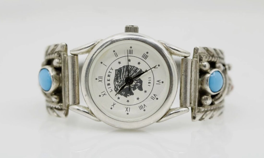 NAVAJO TURQUOISE STERLING SILVER 24MM WATCH TIPS RANDALL TOM NATIVE AMERICAN (1 of 2)