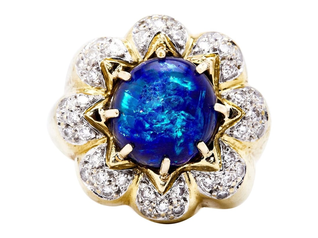 4.77 CARAT OPAL AND 0.59 CARAT H-VS2 18K YELLOW GOLD GEMS STONE RING (1 of 2)