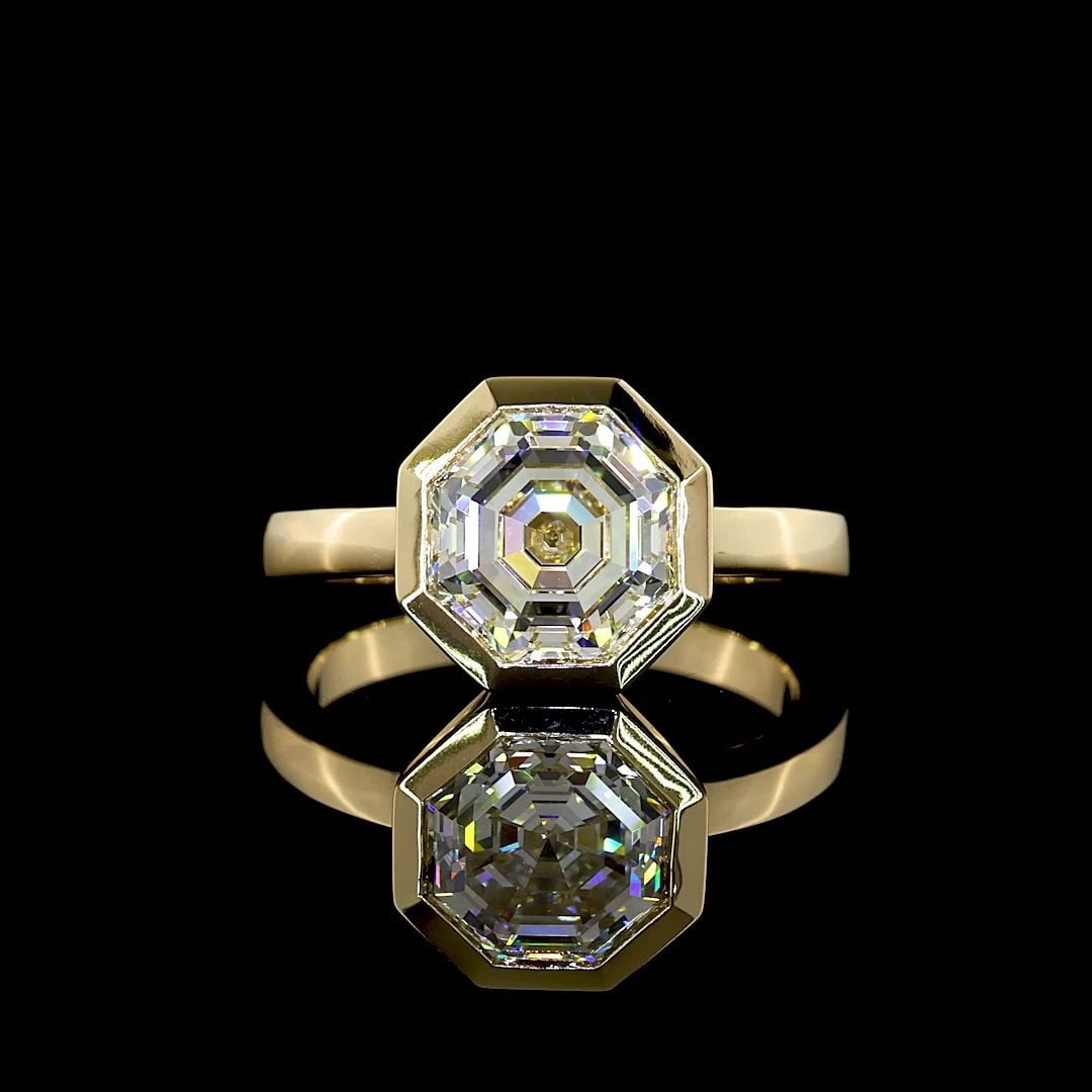 LAB-GROWN 3.33 CARAT OCTAGON E-VVS2 DIAMOND 14K YELLOW GOLD SOLITAIRE RING (1 of 2)