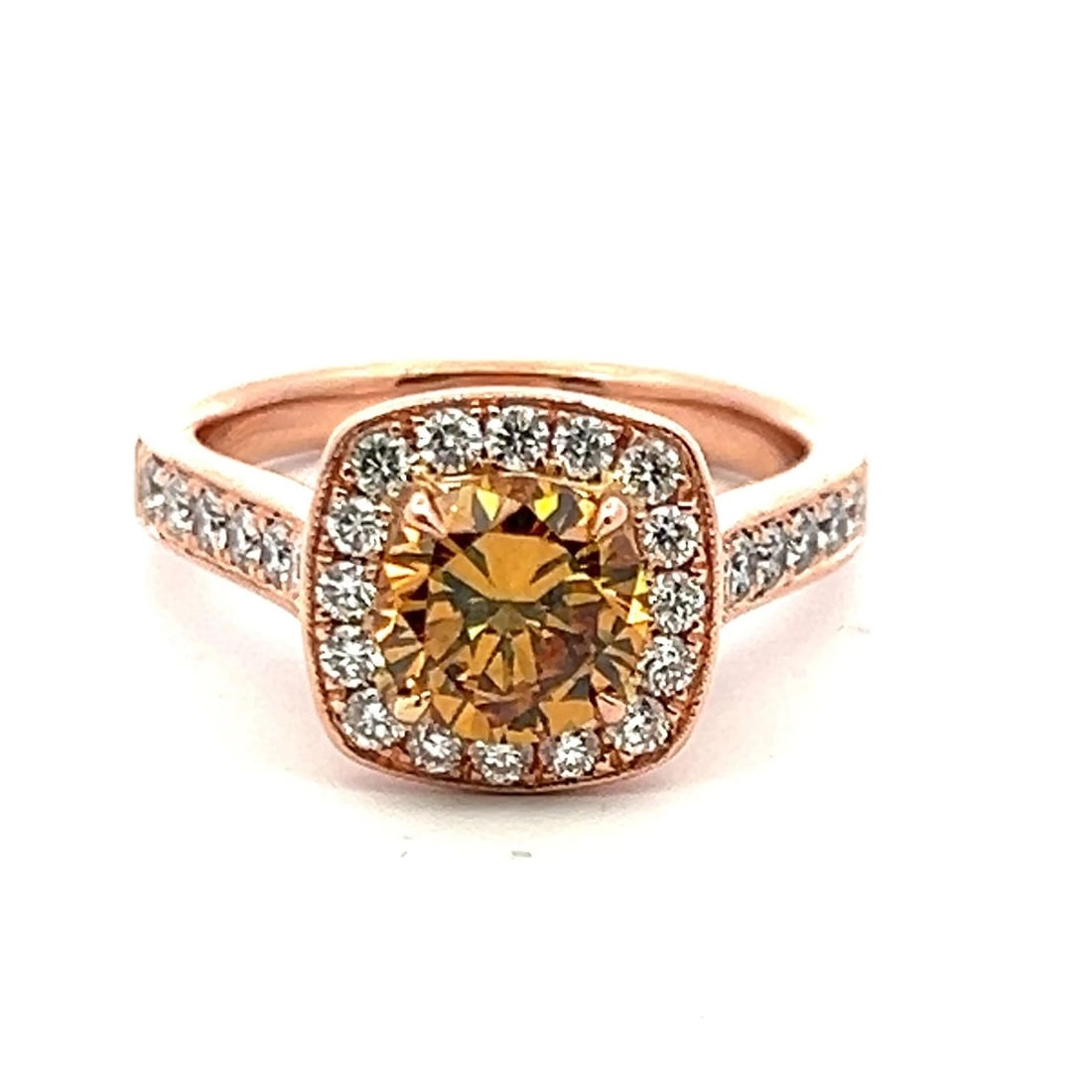 1.34 CARAT ROUND DEEP ORANGE YELLOWDIAMOND 14K ROSE GOLD ENGAGEMENT RING (1 of 2)