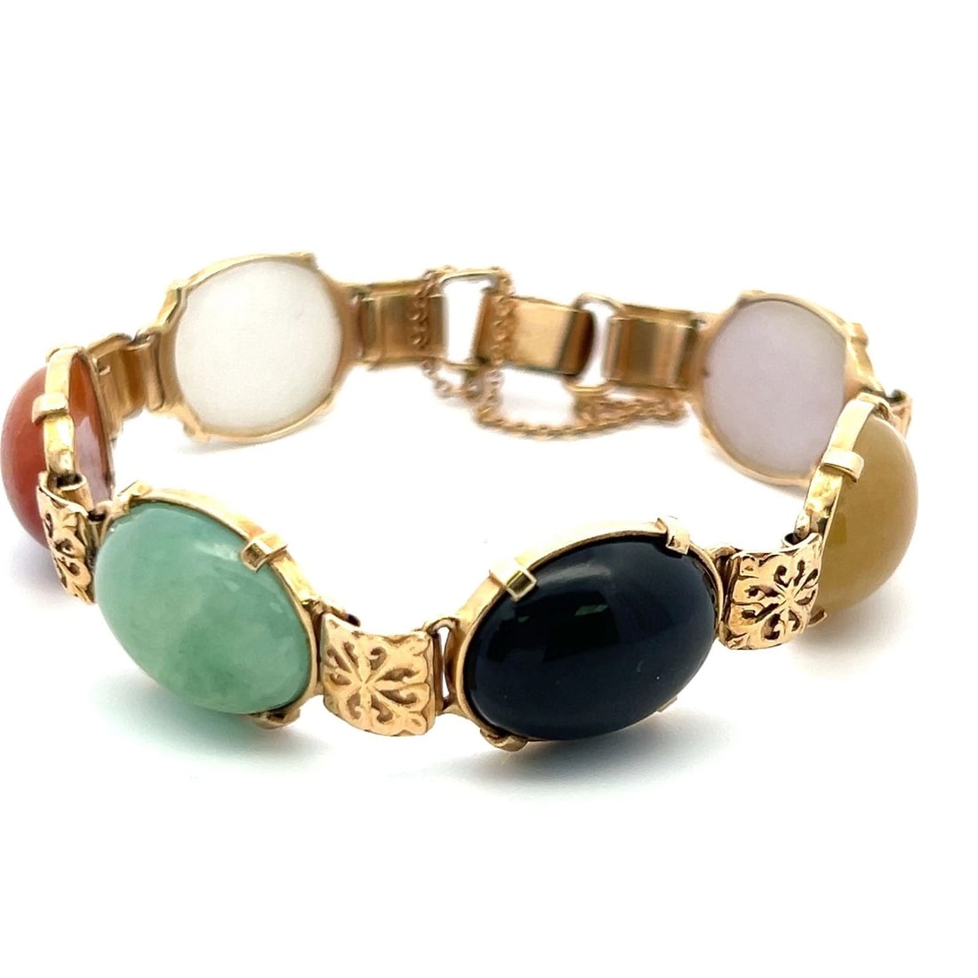 1.00 CARAT OVAL SHAPE JADE 18K YELLOW GOLD LINK BRACELET (1 of 2)