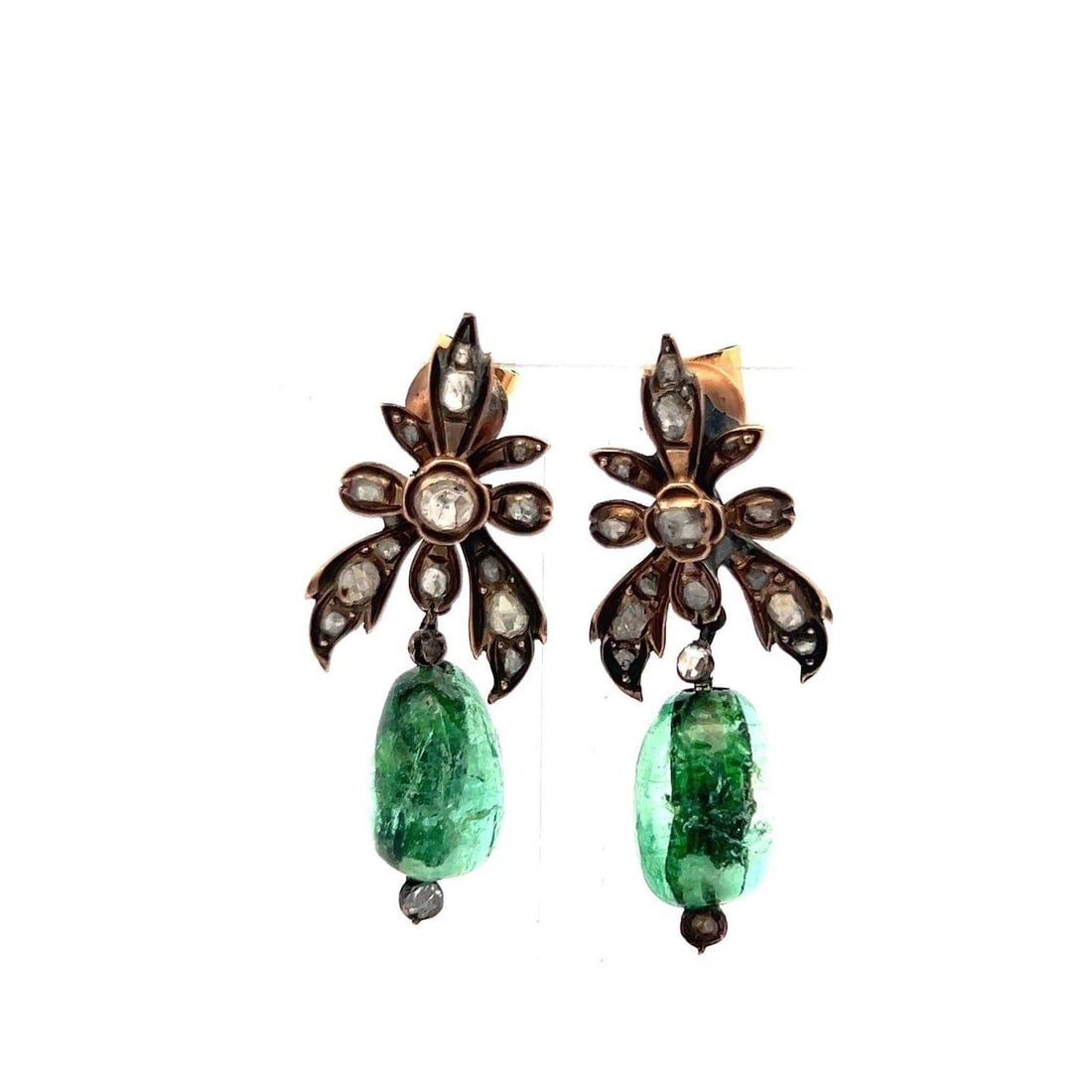 0.80 CARAT ROSE CUT J SI DIAMOND 18 KARAT YELLOW GOLD DROP EARRINGS (1 of 2)