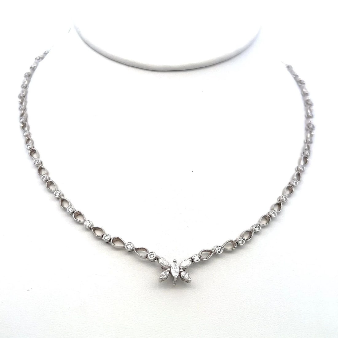1.55 CARAT CIRCULAR BRILLIANT AND MARQUIS SHAPE DIAMOND 18K WG STATION NECKLACE (1 of 2)