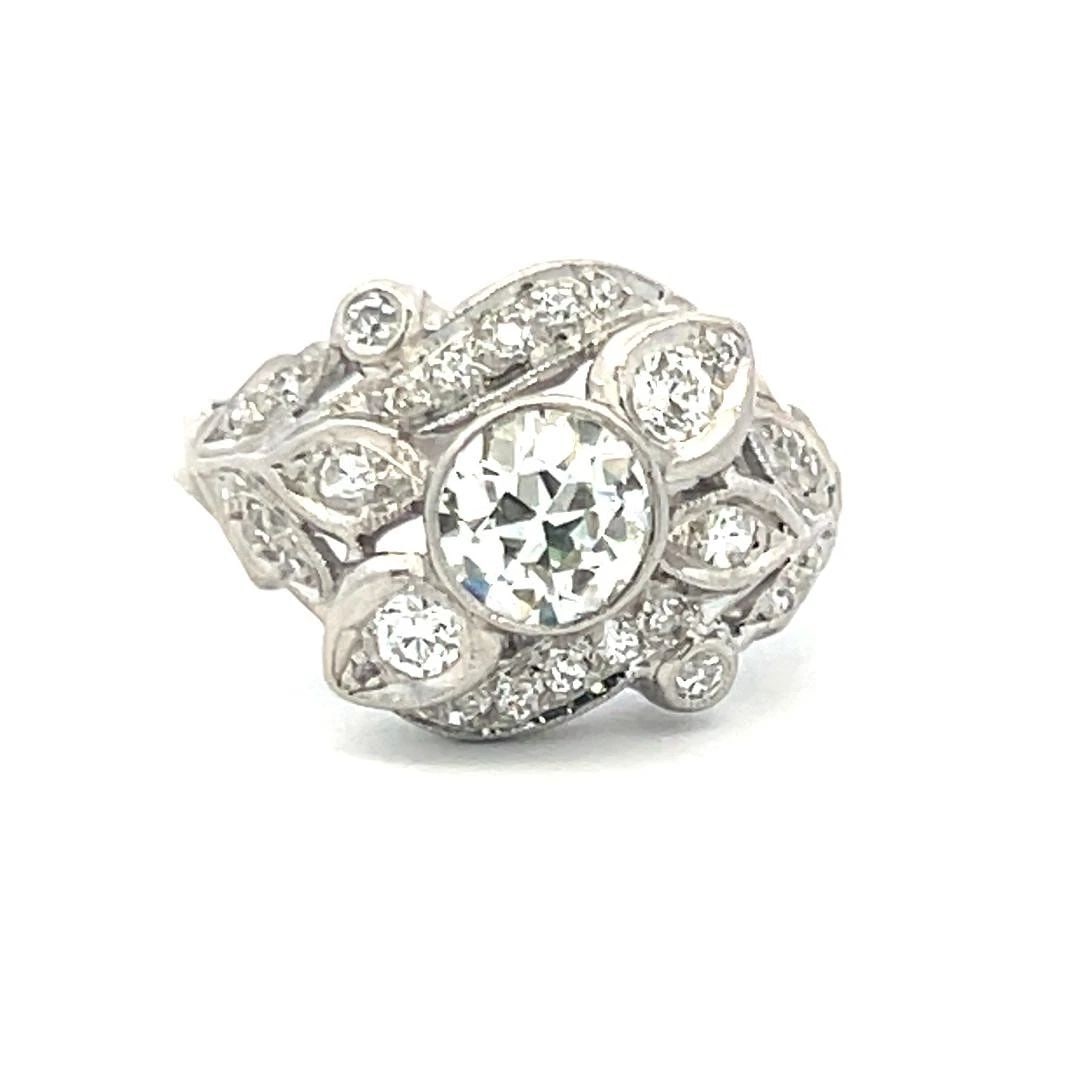 1.14CT ROUND BRILLIANT DIAMOND PLATINUM ART DECO VINTAGE RING SIZE 7.5 (1 of 2)