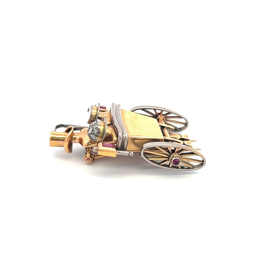 0.15 CARAT ROUND BRILLIANT DIAMOND 0.15 CARAT RUBY 18K TWO TONE GOLD PIN BROOCH (1 of 2)