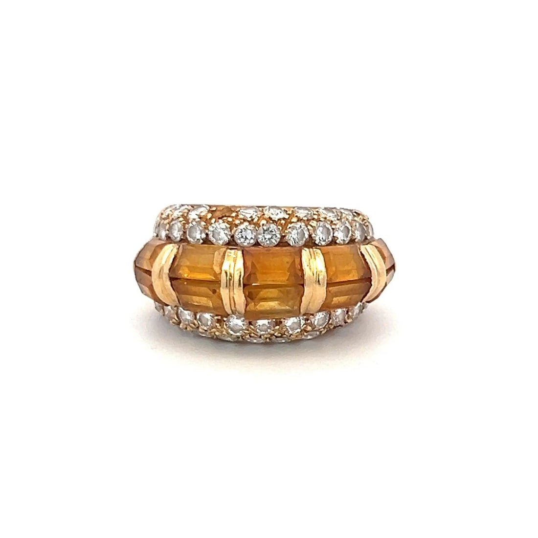 2.50 CARAT CITRINE 1.50 CARAT ROUND BRILLIANT DIAMOND 18K YELLOW GOLD BAND RING (1 of 2)