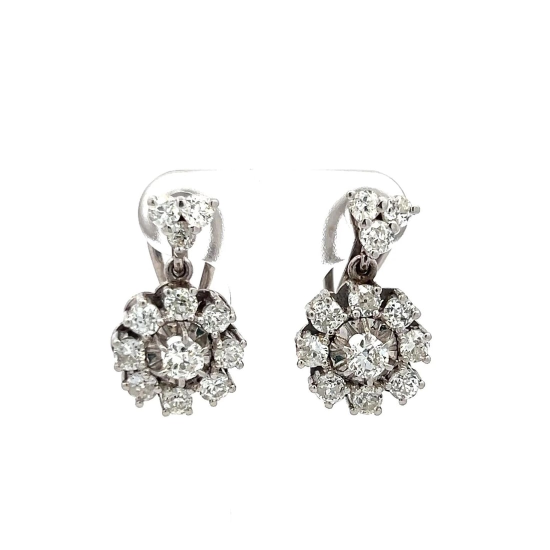 18K WHITE GOLD 2.60CT H SI ROUND BRILLIANT DIAMOND VINTAGE DANGLE EARRINGS (1 of 2)