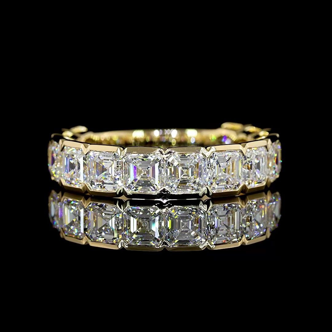 LAB-GROWN 4.15 CARAT ASSCHER E-VS1 DIAMOND 14K YELLOW GOLD 3/4 BAND ETERNITY BAN (1 of 2)