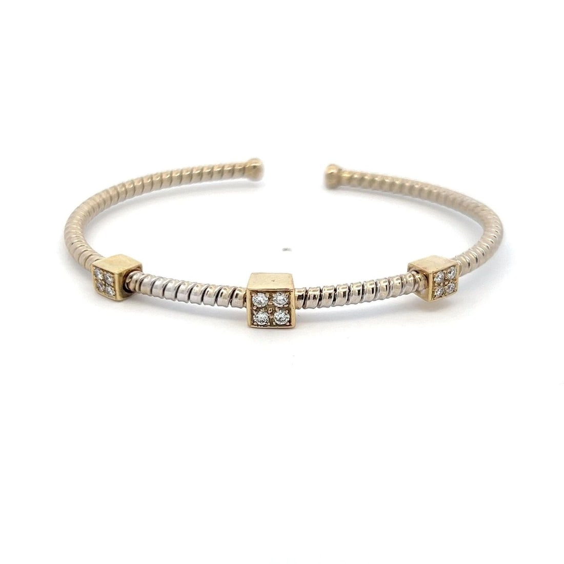 0.12 CARAT ROUND BRILLIANT I SI1 DIAMOND 18 KARAT WHITE GOLD CUFF BRACELET (1 of 2)