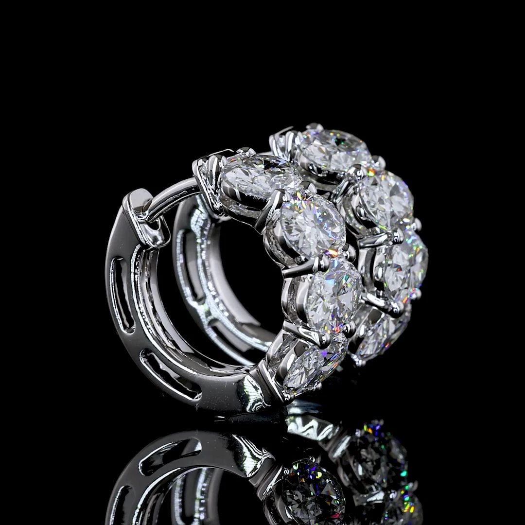 LAB-GROWN 3.08 CARAT OVAL E-VS DIAMOND 14K WHITE GOLD HUGGIES EARRINGS (1 of 2)