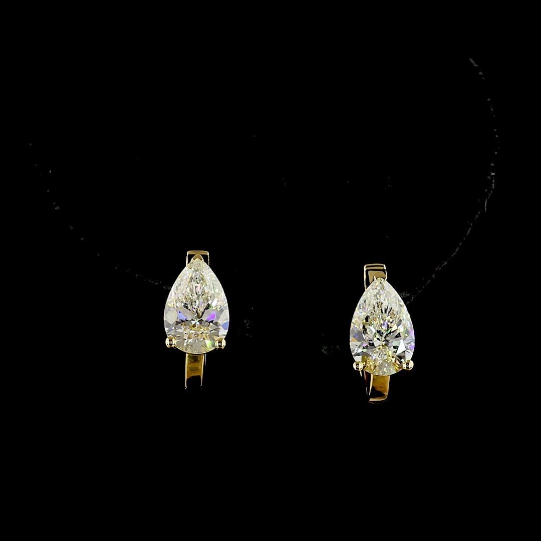 LAB-GROWN 3 CARAT PEAR E-VVS2 DIAMOND 14K YELLOW GOLD HUGGIES EARRINGS (1 of 2)