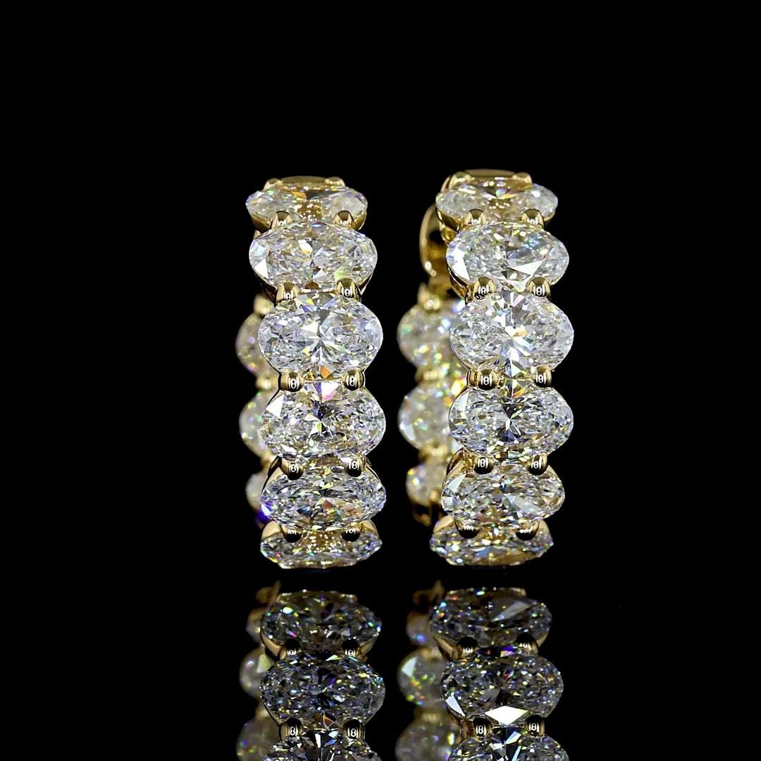 LAB-GROWN 3.51 CARAT OVAL E-VS DIAMOND 14K YELLOW GOLD HUGGIES EARRINGS (1 of 2)