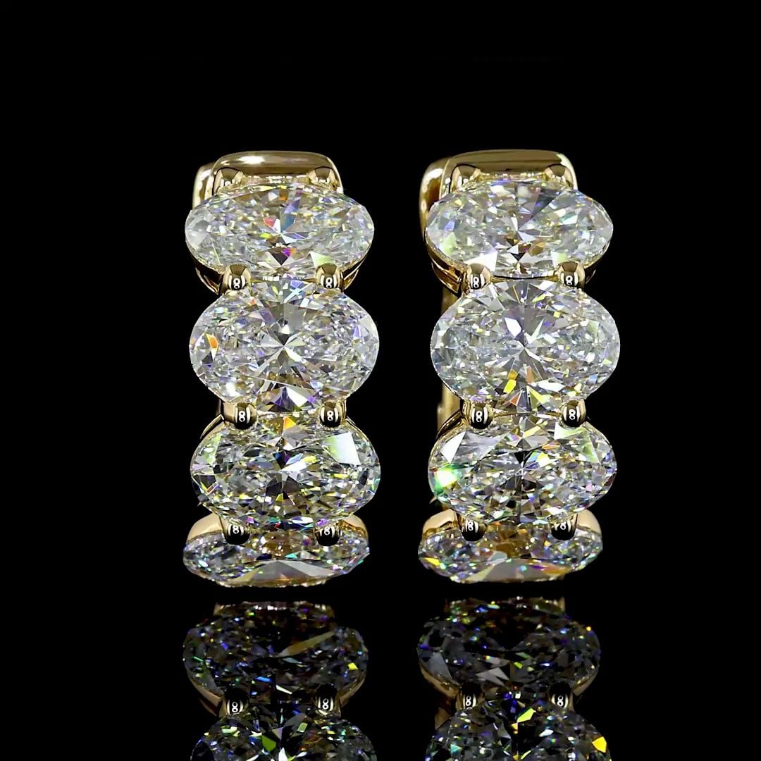 LAB-GROWN 3.65 CARAT OVAL - DIAMOND 14K YELLOW GOLD HUGGIES EARRINGS (1 of 2)
