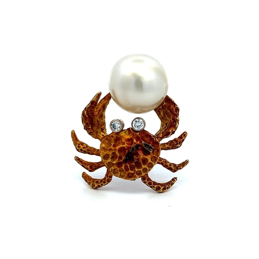 PEARL AND 0.20CT DIAMOND 18K YELLOW GOLD VINTAGE CRAB PIN BROOCH (1 of 2)