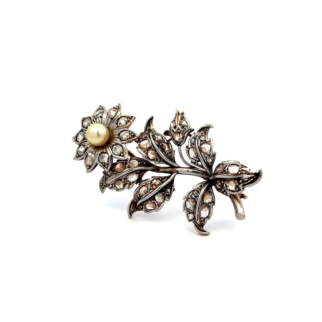 VINTAGE 1.40CT ROSE CUT DIAMOND PIN BROOCH IN 18K TWO-TONE GOLD & PLATINUM (1 of 2)