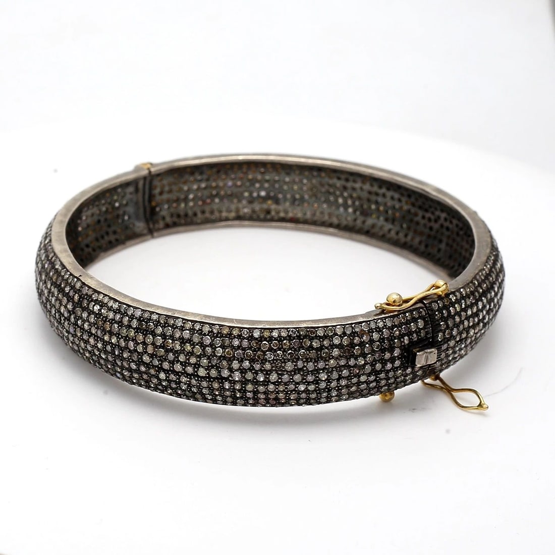 7.00 CARAT ROUND BRILLIANT U SI DIAMOND TWO TONE SILVER BANGLE BRACELET (1 of 2)