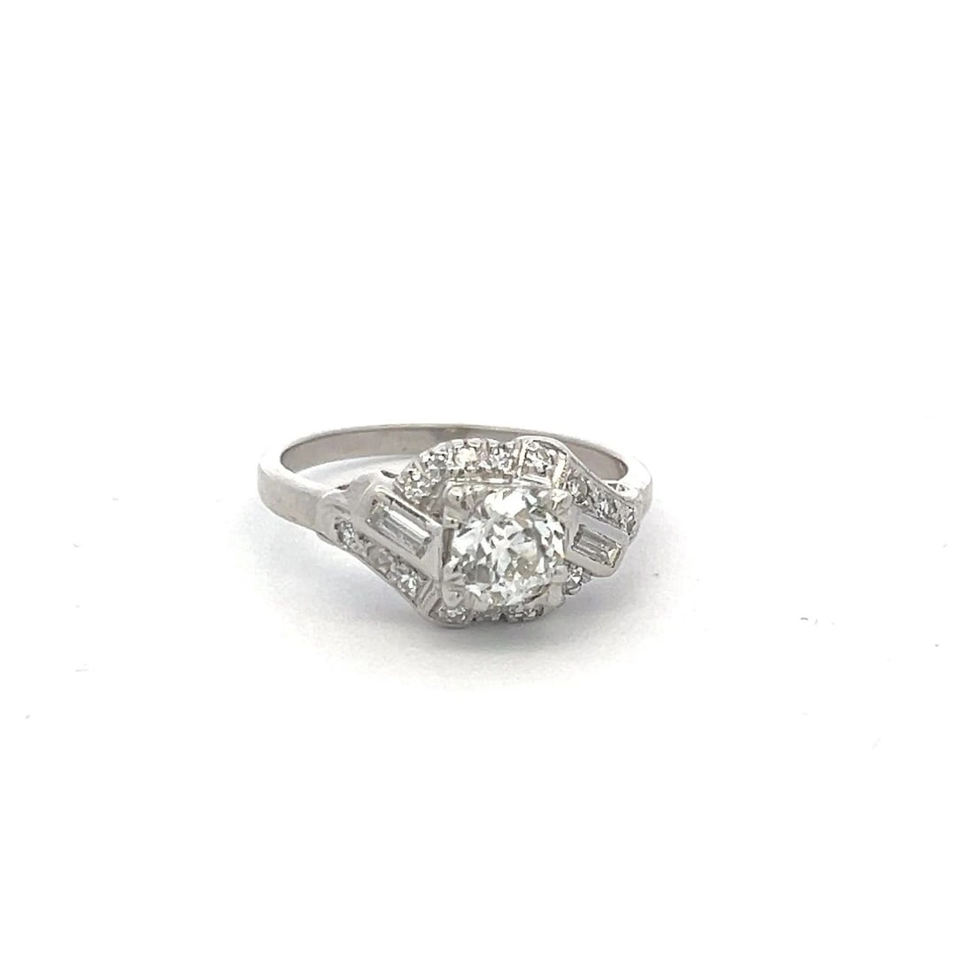 0.97 CARAT CIRCULAR BRILLIANT CUT I SI DIAMOND PLATINUM ART DECO RING (1 of 2)