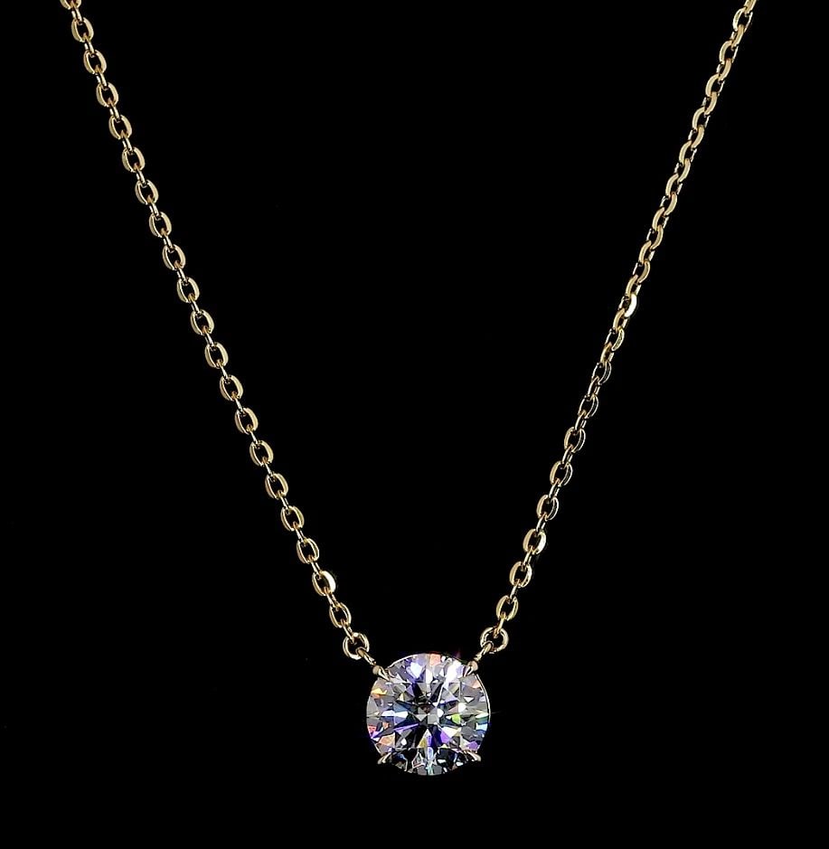 LAB-GROWN 2.11 CARAT ROUND E-VVS2 DIAMOND 14K YELLOW GOLD SOLITAIRE PENDANT (1 of 2)
