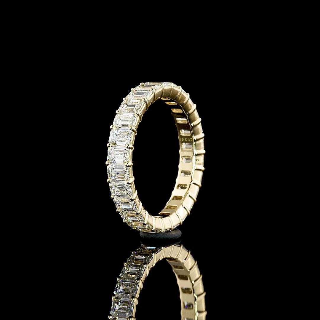 LAB-GROWN 3.07 CARAT EMERALD E-VS DIAMOND 14K YELLOW GOLD ETERNITY BAND ETERNITY (1 of 2)