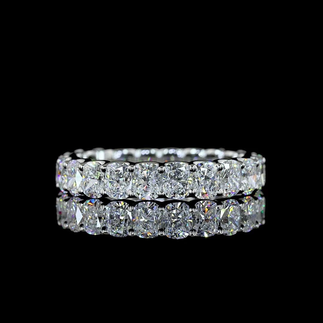 LAB-GROWN 3.33 CARAT CUSHION BRILLIANT E-VS DIAMOND PLATINUM ETERNITY BAND RING (1 of 2)