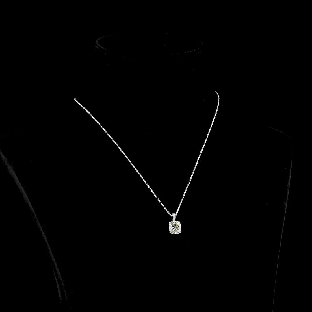 LAB-GROWN 3.09 CARAT CUSHION BRILLIANT I-VS2 DIAMOND 14K WHITE GOLD PENDANT PEND (1 of 2)