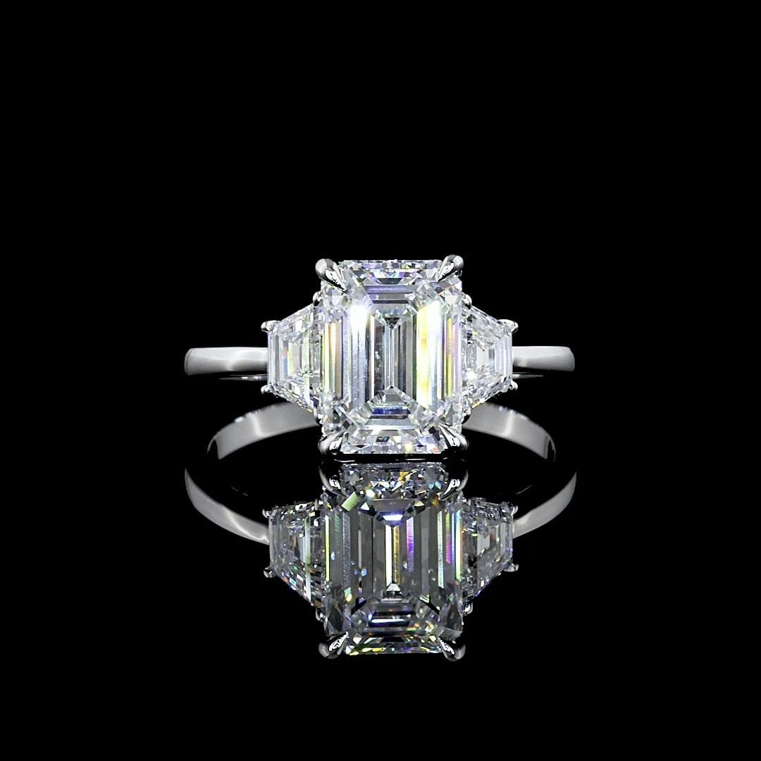 LAB-GROWN 2.59 CARAT EMERALD E-VS2 DIAMOND 14K WHITE GOLD 3 STONES RING (1 of 2)