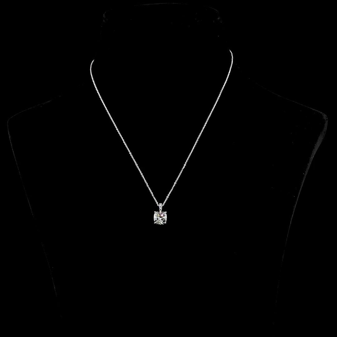 LAB-GROWN 2.88 CARAT CUSHION BRILLIANT J-VVS2 DIAMOND 14K WHITE GOLD PENDANT PEN (1 of 2)