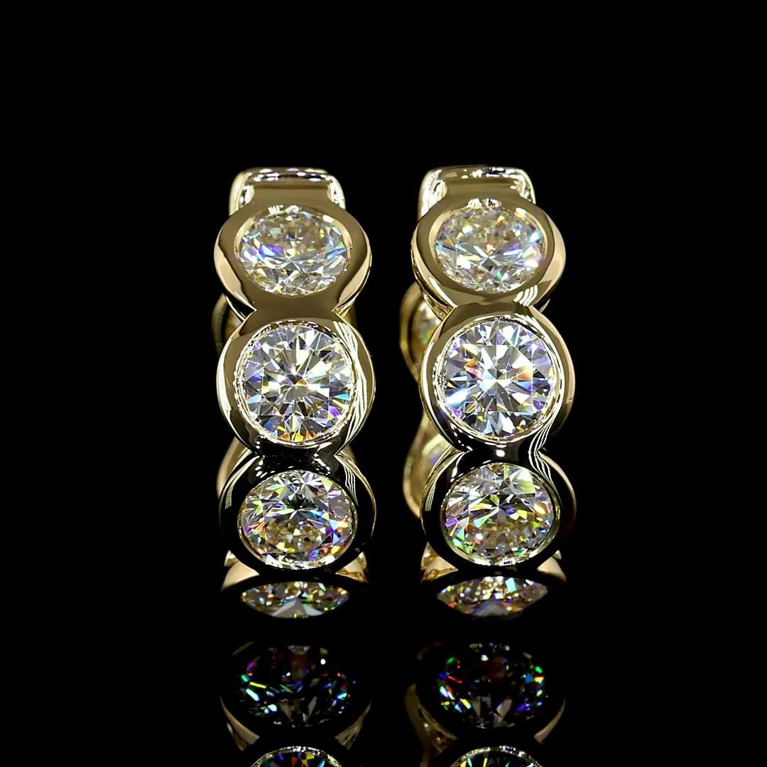 LAB-GROWN 3.52 CARAT ROUND E-VS DIAMOND 14K YELLOW GOLD HUGGIES EARRINGS (1 of 2)