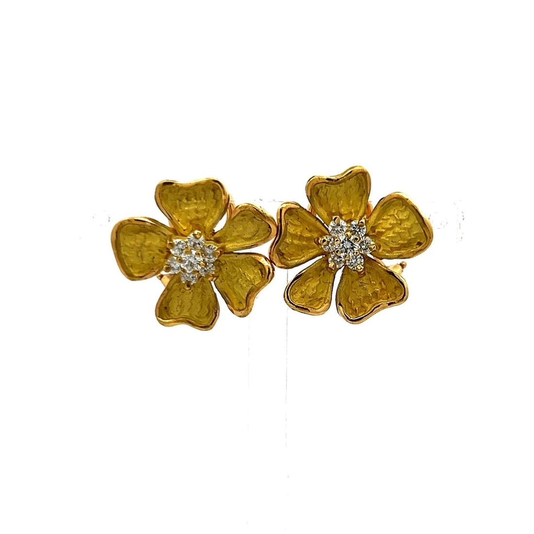 18K YELLOW GOLD FLORAL STUD EARRINGS WITH 0.42CT F VS ROUND BRILLIANT DIAMONDS (1 of 2)