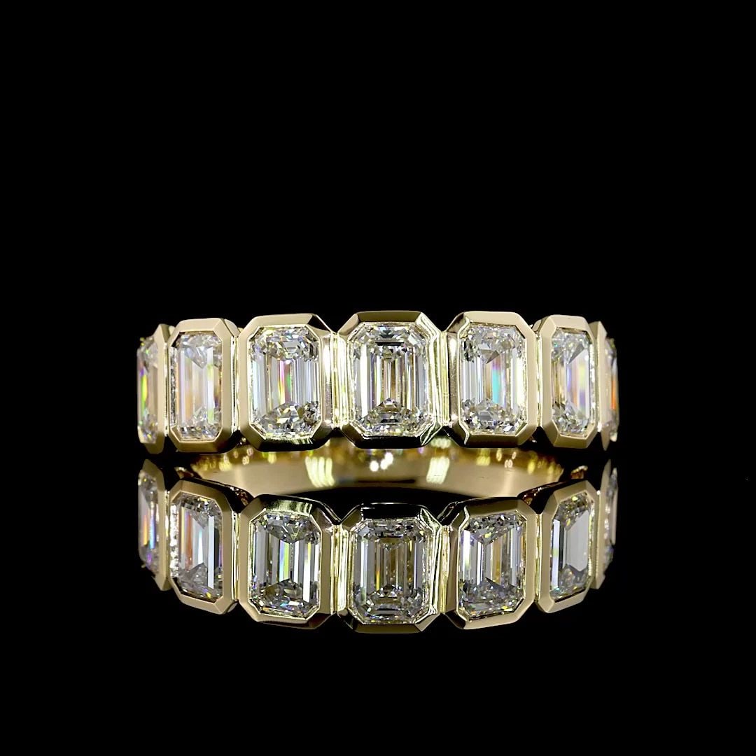 LAB-GROWN 2.1 CARAT EMERALD F-VS1 DIAMOND 14K YELLOW GOLD HALF ETERNITY ETERNITY (1 of 2)