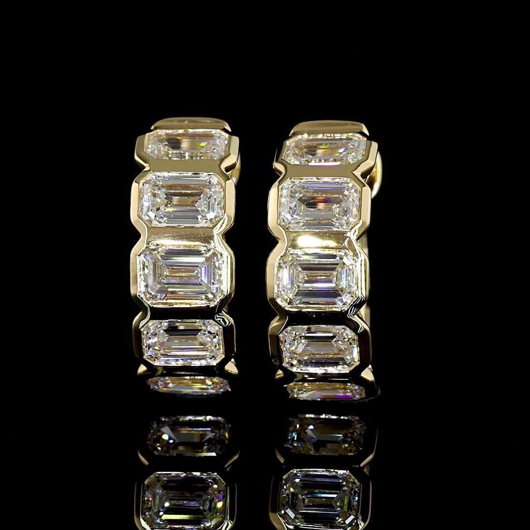 LAB-GROWN 1.9 CARAT EMERALD E-VS1 DIAMOND 14K YELLOW GOLD HUGGIES EARRINGS (1 of 2)