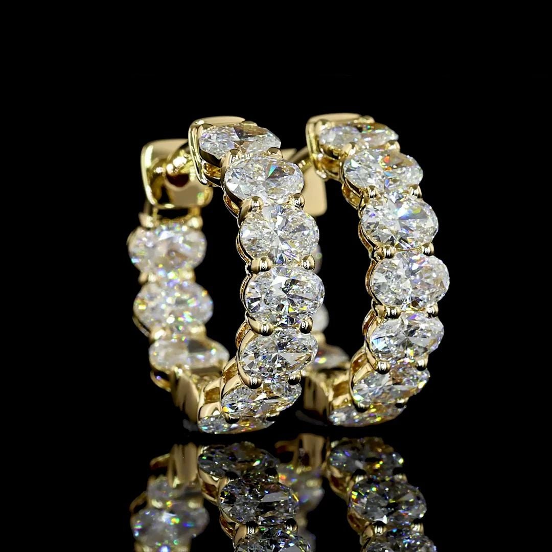 LAB-GROWN 1.98 CARAT OVAL E-VS1 DIAMOND 14K YELLOW GOLD HUGGIES EARRINGS (1 of 2)