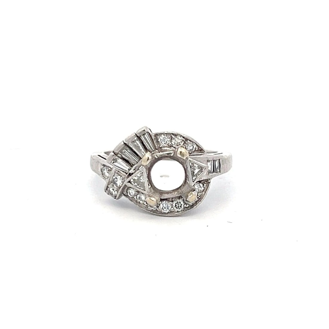 0.35 CARAT TAPERED BAGUETTE AND ROUND DIAMOND PLATINUM SEMI MOUNT RING (1 of 2)