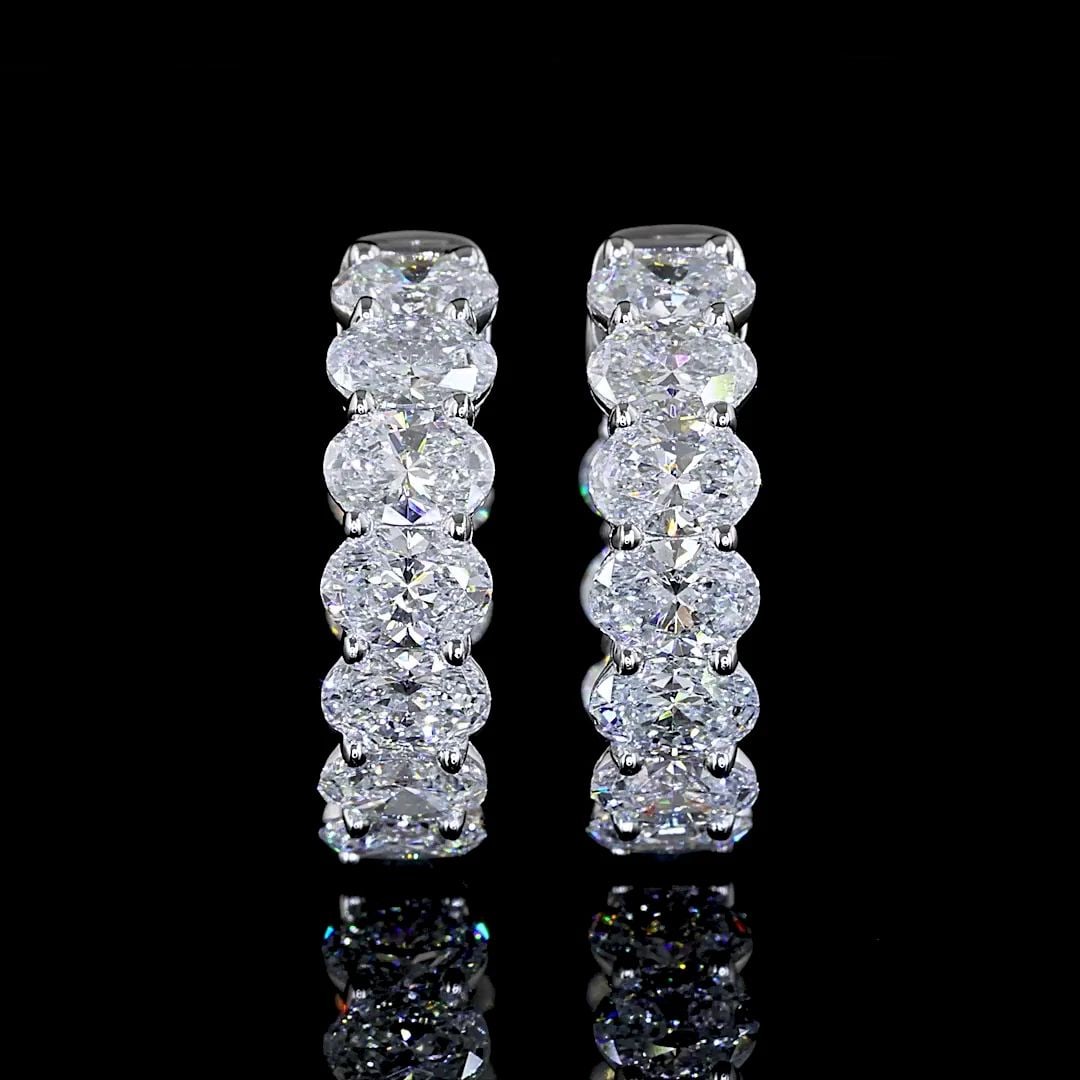 LAB-GROWN 1.98 CARAT OVAL E-VS DIAMOND 14K WHITE GOLD HUGGIES EARRINGS (1 of 2)