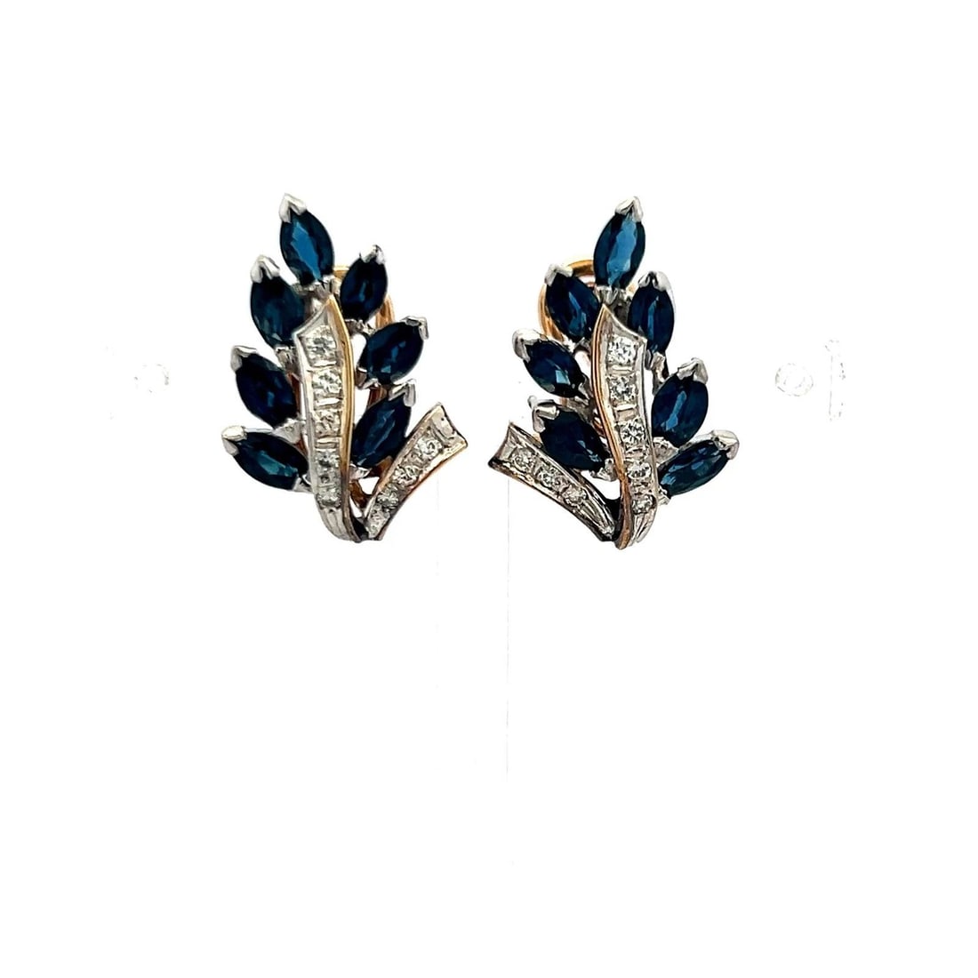 1.60CT MARQUISE SAPPHIRE & DIAMOND 14K YELLOW GOLD CLIP-ON EARRINGS – VINTAGE (1 of 2)