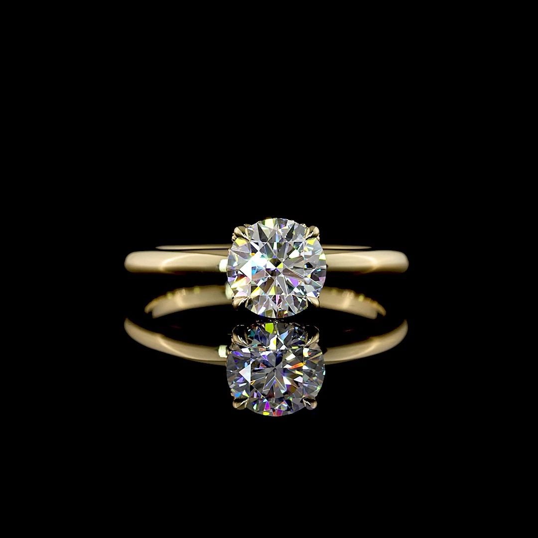 LAB-GROWN 1.13 CARAT ROUND D-VS1 DIAMOND 14K YELLOW GOLD HIDDEN HALO RING (1 of 2)