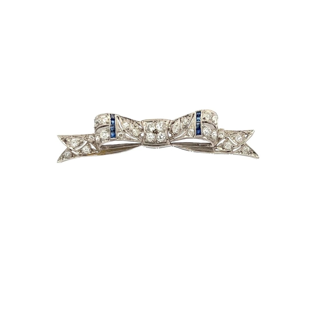 0.80 CARAT OLD EUROPEAN DIAMOND 0.08 CARAT SAPPHIRE PLATINUM PIN BROOCH (1 of 2)