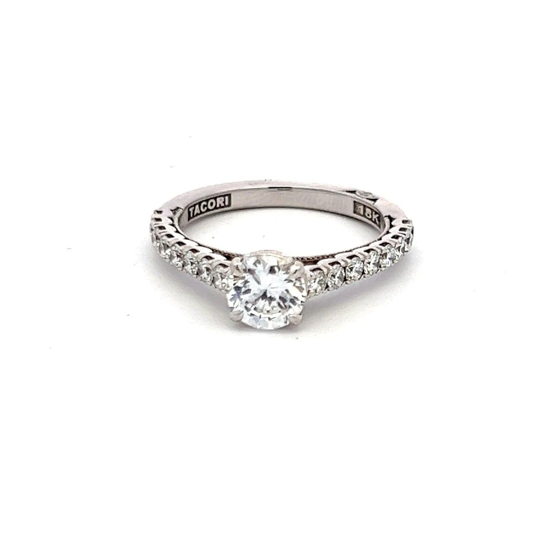 TACORI 0.80 CARAT CZ 0.53 CARAT ROUND DIAMOND 18K WHITE GOLD SEMI MOUNT RING (1 of 2)