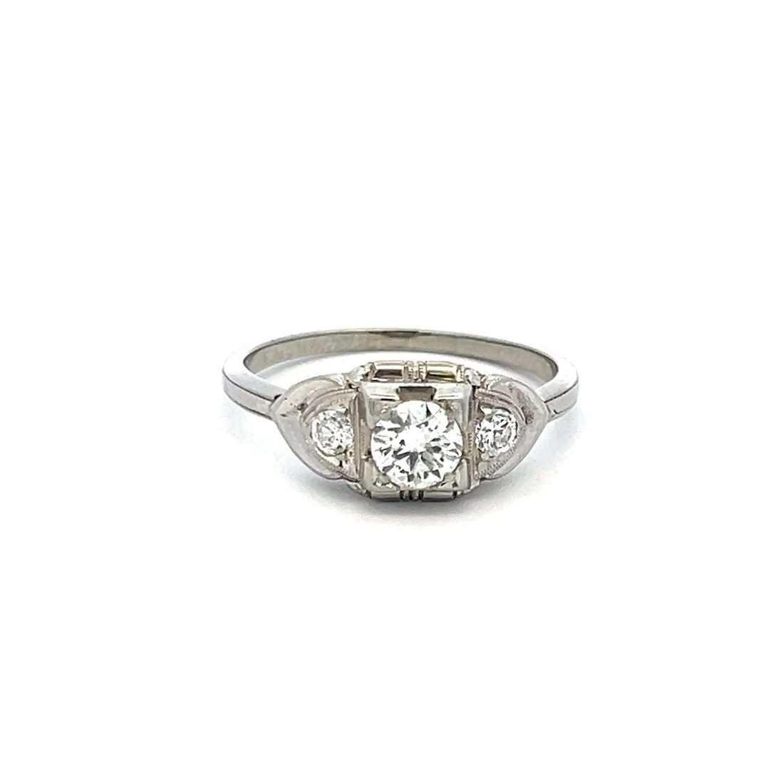 0.41 CARAT CIRCULAR BRILLIANT CUT G VS DIAMOND 18 KARAT WHITE GOLD ART DECO RING (1 of 2)