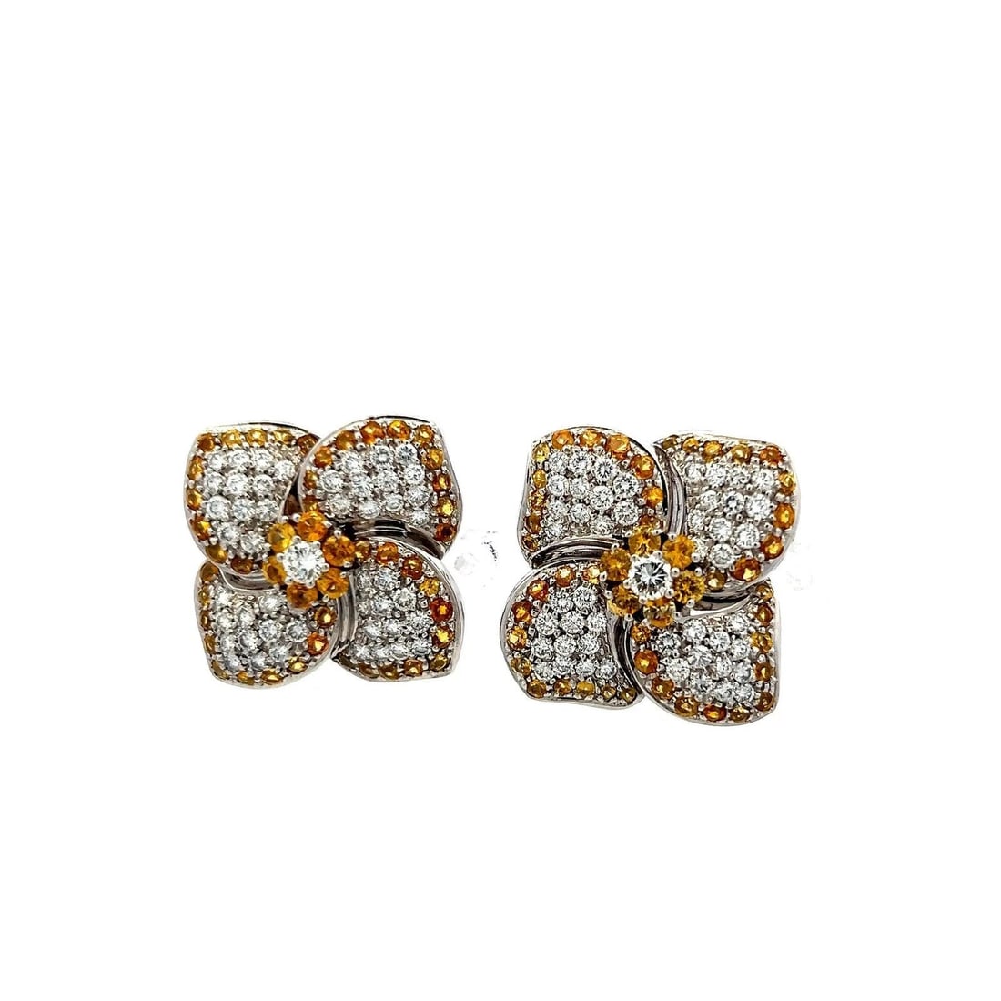 3.37 CARAT CITRINE 2.90 CARAT ROUND BRILLIANT DIAMOND 18K WG CLIP ON EARRINGS (1 of 2)