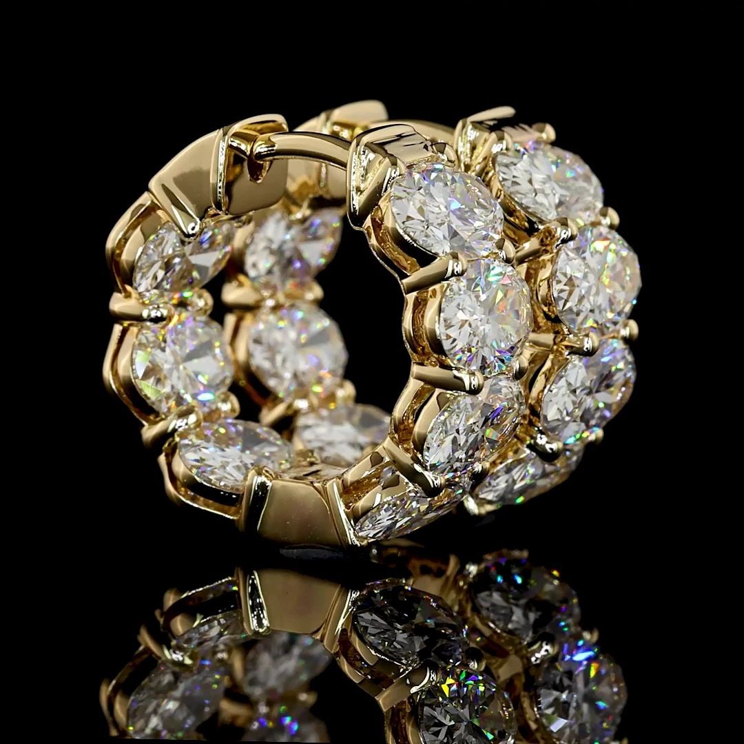 LAB-GROWN 5.13 CARAT OVAL E-VS DIAMOND 14K YELLOW GOLD HUGGIES EARRINGS: LAB-GROWN 5.13 CARAT OVAL E-VS DIAMOND 14K YELLOW GOLD HUGGIES EARRINGS Title: High-quality Brand-New Echo Friendly Elegant Lab-Grown 5.13 Carat Oval E-VS Diamond 14K Yellow Gold Huggies Earrings Vide