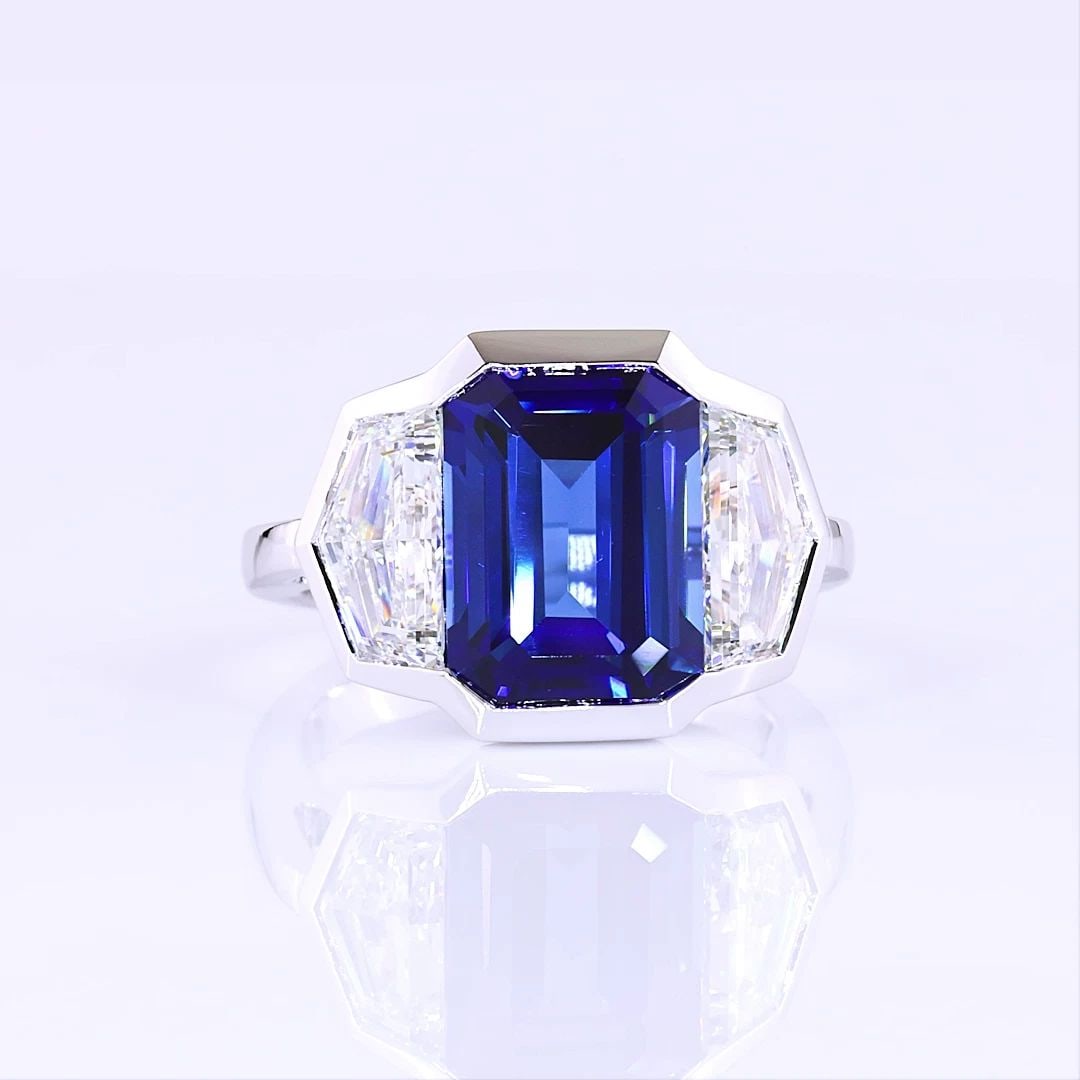 LAB-GROWN 9.84 CARAT EMERALD -VS1 DIAMOND 14K WHITE GOLD 3 STONES RING (1 of 2)