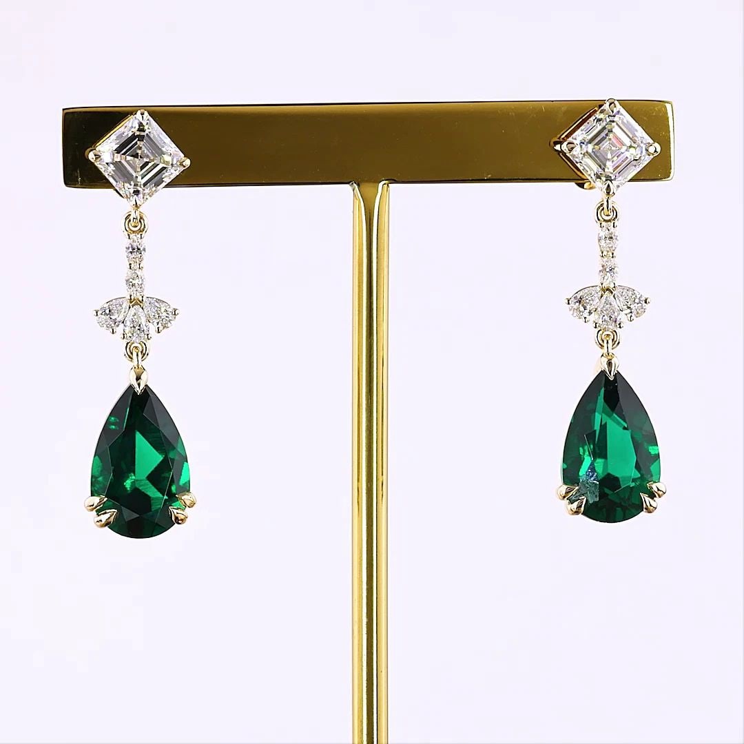 LAB-GROWN 2.5 CARAT MIX -VS1 DIAMOND 14K YELLOW GOLD HANGING EARRINGS (1 of 2)